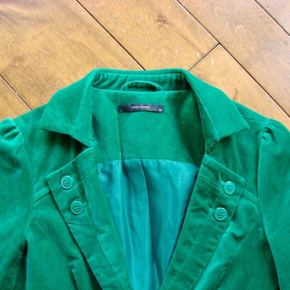 Velvet Green Jacket Blazer Vero Moda Single Breast Whimsigoth Size 34 XS Small - Picture 7 of 16